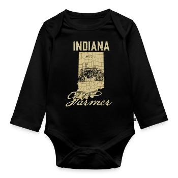 Indiana Farmer Tractor Lover State Map Farming Loc - Organic Longsleeve Baby Bodysuit - black - Front