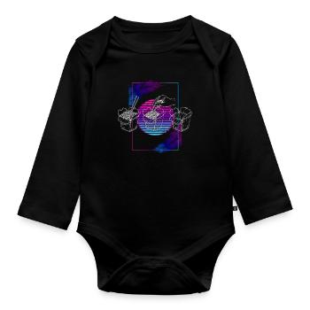Manger de la nourriture chinoise Retro Sunset Vaporwave Noodles - Body Bébé bio manches longues - noir - Devant