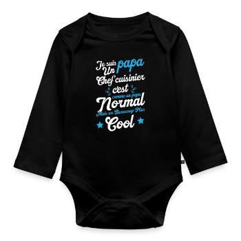 Je suis papa un chef cuisinier humour cadeau - Body Bébé bio manches longues - noir - Devant