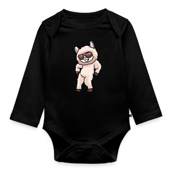Alpaga dansant avec des lunettes de soleil danseur de danse - Body Bébé bio manches longues - noir - Devant