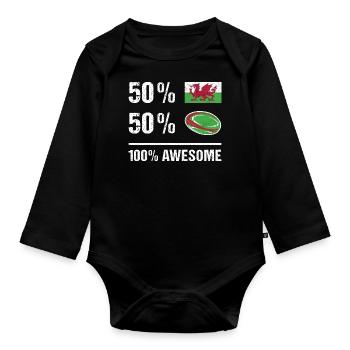 50% Wales 50% Rugby 100% Awesome Wales Rugby - Organic Longsleeve Baby Bodysuit - black - Front
