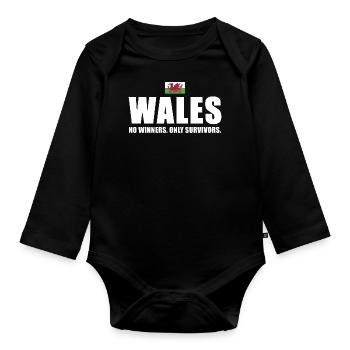 Wales No Winners Only Survivors Wales Rugby - Organic Longsleeve Baby Bodysuit - black - Front