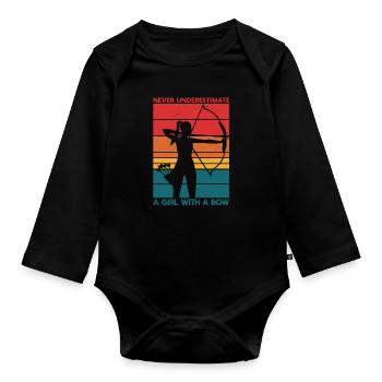 Unterschätze niemals ein Mädchen mit einem Bogenbogenschießen - Baby Bio-Langarm-Body - Schwarz - Vorne
