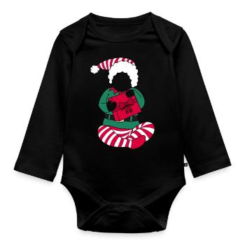 Bébé lutin de Noël - Body Bébé bio manches longues - noir - Devant