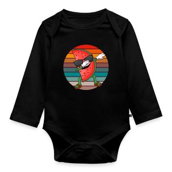 Rétro Dabbing Watermelon Summer Holiday Melon - Body Bébé bio manches longues - noir - Devant