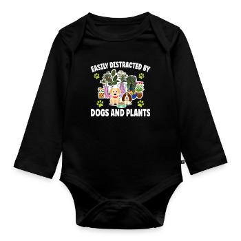 Easily Distracted By Dogs Plants Garten Gärtner - Baby Bio-Langarm-Body - Schwarz - Vorne