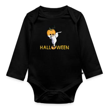 Pumpkin Ghost (b) - Organic Longsleeve Baby Bodysuit - black - Front