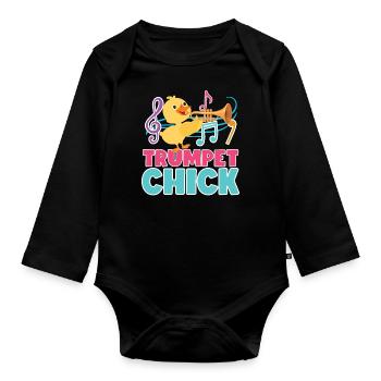 Trumpet Player Girl Chicken - Organic Longsleeve Baby Bodysuit - black - Front