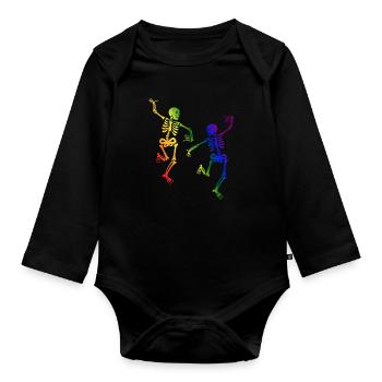 Skeleton Dancing Gay Pride Rainbow - Organic Longsleeve Baby Bodysuit - black - Front