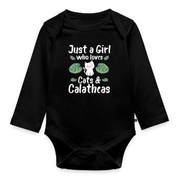 Juste une fille qui aime les chats et les calées - Body Bébé bio manches longues - noir - Devant