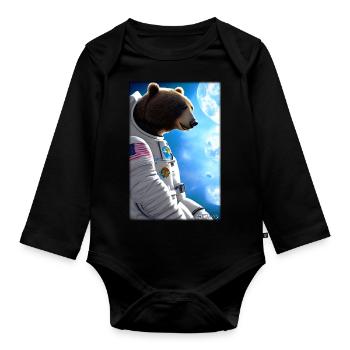 Bear Wildlife Astronaut Future Sci-Fi Technology - Body Bébé bio manches longues - noir - Devant