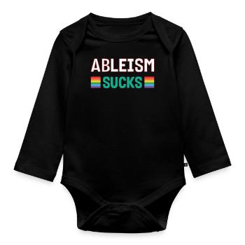 Stop ableism supports autistic people - Organic Longsleeve Baby Bodysuit - black - Front