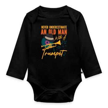 Trumpet Player Dad Father Retired - Baby Bio-Langarm-Body - Schwarz - Vorne