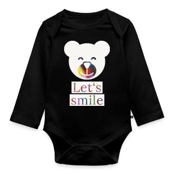 Ours souriant, sourions, drôle - Body Bébé bio manches longues - noir - Devant