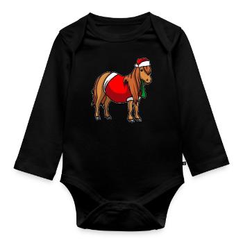 Poney chapeau de Noël - Body Bébé bio manches longues - noir - Devant
