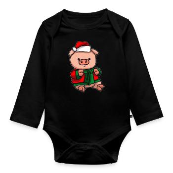 Cochon avec chapeau de Noël Costume de Noël - Body Bébé bio manches longues - noir - Devant