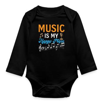 Guitariste - Music Is My Happy Place - Body Bébé bio manches longues - noir - Devant