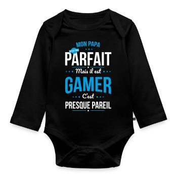 Mon papa n'est pas parfait - Gamer - Body Bébé bio manches longues - noir - Devant