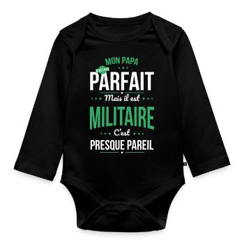 Mon papa n'est pas parfait - Militaire - Body Bébé bio manches longues - noir - Devant