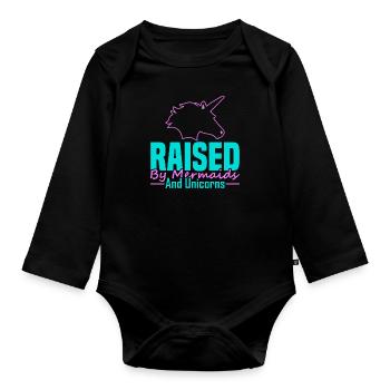 Élevé par des sirènes et des licornes - Body Bébé bio manches longues - noir - Devant