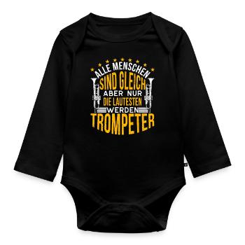 Trompeter Trompete Instrument Blechblasmusik - Baby Bio-Langarm-Body - Schwarz - Vorne