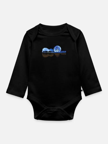Unicycle Moon Acoustic Guitar Moon Lake Shadow - Organic Longsleeve Baby Bodysuit - black