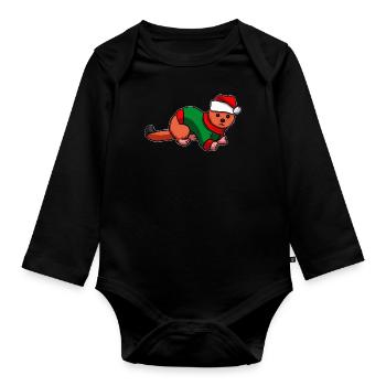 Wiesel Frettchen in Weihnachts Kostüm - Baby Bio-Langarm-Body - Schwarz - Vorne
