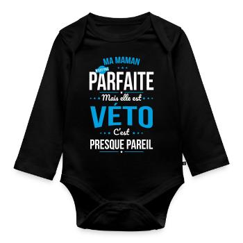Ma maman n'est pas parfaite - Vétérinaire - Body Bébé bio manches longues - noir - Devant