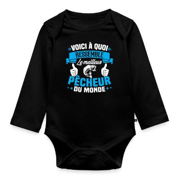 Le meilleur pêcheur du monde Cadeau pêcheur - Body Bébé bio manches longues - noir - Devant