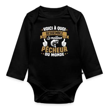 Le meilleur pêcheur du monde Cadeau pêcheur - Body Bébé bio manches longues - noir - Devant