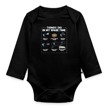Things I do in my spare time Greece - Organic Longsleeve Baby Bodysuit - black - Front
