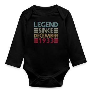Legends birthday December 1933 born gift - Organic Longsleeve Baby Bodysuit - black - Front