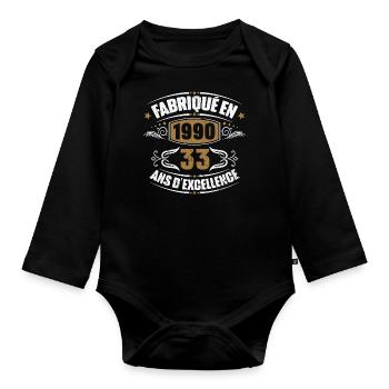 Cadeau d'anniversaire 33 ans, Fabriqué en 1990 - Body Bébé bio manches longues - noir - Devant