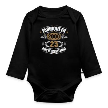 Cadeau d'anniversaire 23 ans, Fabriqué en 2000 - Body Bébé bio manches longues - noir - Devant