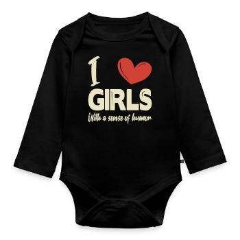 J’aime les filles - Body Bébé bio manches longues - noir - Devant