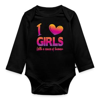 J’aime les filles - Body Bébé bio manches longues - noir - Devant