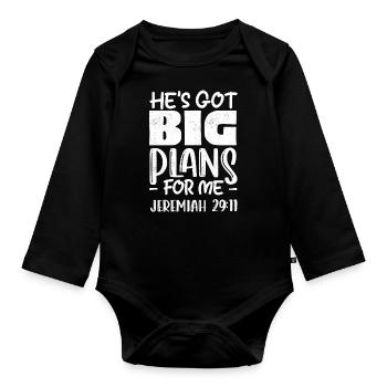 Er Hat Große Pläne Für Mich, Jeremiah 29:11 Psalm - Baby Bio-Langarm-Body - Schwarz - Vorne
