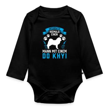 Mann mit Do Khyi Tibetmastiff Tibetdogge - Baby Bio-Langarm-Body - Schwarz - Vorne