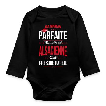 Ma maman n'est pas parfaite - Alsacienne - Body Bébé bio manches longues - noir - Devant