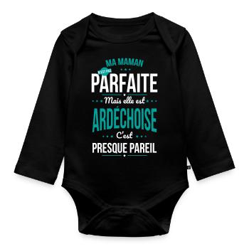 Ma maman n'est pas parfaite - Ardéchoise - Body Bébé bio manches longues - noir - Devant
