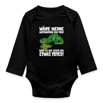 Motivation lustlos Witziges T-Rex Dino Outfit - Baby Bio-Langarm-Body - Schwarz - Vorne