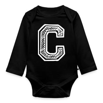 Lettre C - Body Bébé bio manches longues - noir - Devant