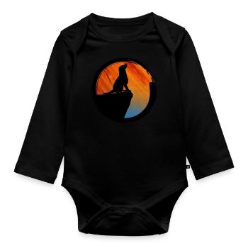 Dog Sunset Silhouette - Organic Longsleeve Baby Bodysuit - black - Front
