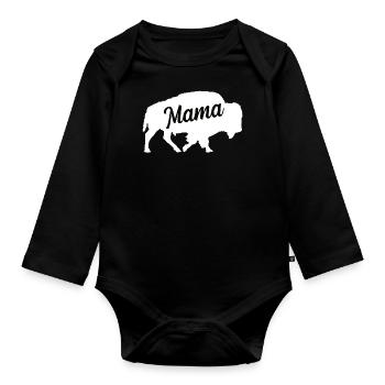 Buffalo ox mom family children bison beef - Organic Longsleeve Baby Bodysuit - black - Front