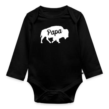 Buffalo Ox Papa Family Children Bison Beef - Organic Longsleeve Baby Bodysuit - black - Front