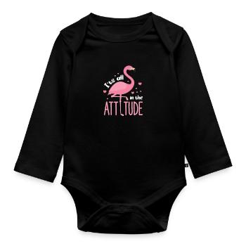 Flamingo Pink Vogel Zoo Sommer Urlaub Geschenk - Baby Bio-Langarm-Body - Schwarz - Vorne