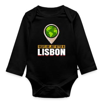 Joyable Lisbon Pleasant Tourism Quote - Organic Longsleeve Baby Bodysuit - black - Front