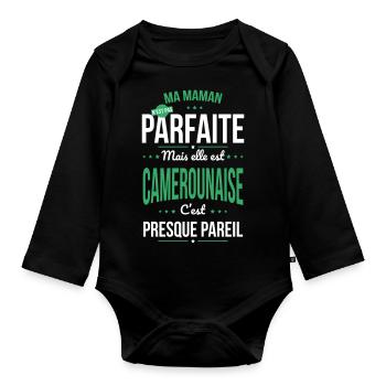 Ma maman n'est pas parfaite - Camerounaise - Body Bébé bio manches longues - noir - Devant
