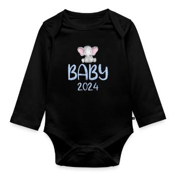 Baby 2024 Niedlicher Elefant - Baby Bio-Langarm-Body - Schwarz - Vorne