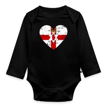 Nordirland Flaggenherz - Baby Bio-Langarm-Body - Schwarz - Vorne